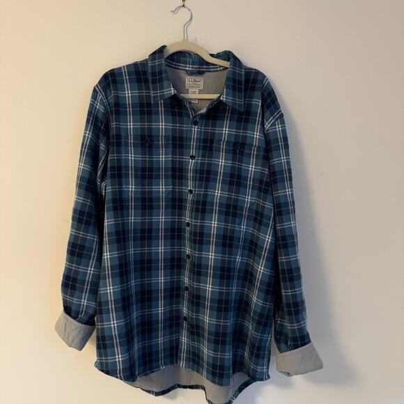LL Bean Plaid Flannel Shacket Men's Sz XL-Tall Fleece Lined Button Shirt Jacket - Picture 8 of 11